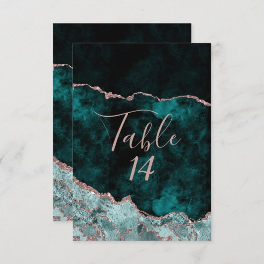 Invitation Nombres de table de mariage en agate dorée verte e (Devant / Derrière)