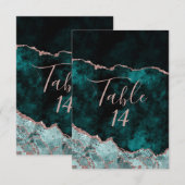 Invitation Nombres de table de mariage en agate or rose et ve (Devant / Derrière)