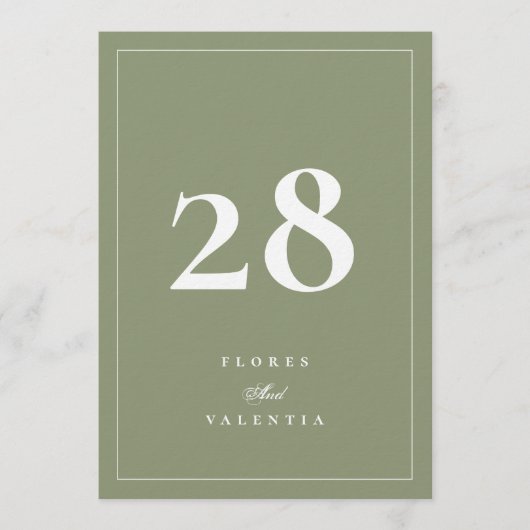 Invitation Nombres de table de mariage en mousse verte formel (Devant)