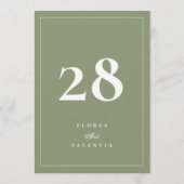 Invitation Nombres de table de mariage en mousse verte formel (Dos)