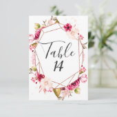 Invitation Nombres de table de mariage Rose Gold Bourgogne & (Debout devant)