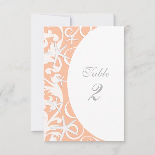Invitation Nombres de table de mariage sur la plage de corail (Devant)