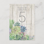 Invitation Nombres de table en bois rustique et succulentes V (Devant)
