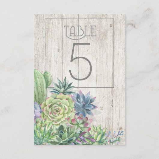 Invitation Nombres de table en bois rustique et succulents V2 (Devant)