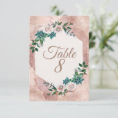 Invitation Nombres de table en rose gold et succulents rose p (Debout devant)