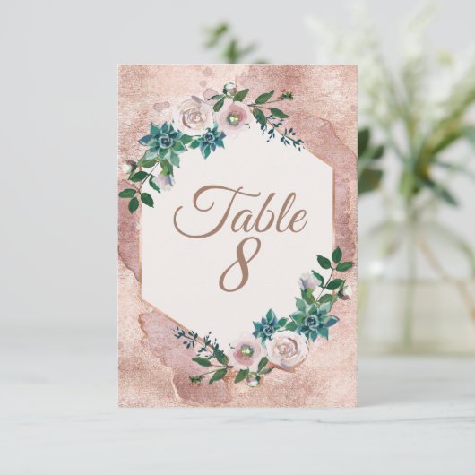 Invitation Nombres de table en roseaux de rose dorée rose (Debout devant)