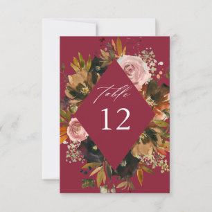 Invitation Nombres de table floraux or rustique, violet et ro
