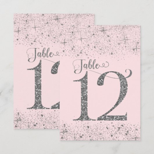 Invitation Nombres de table Pailleté Rose Fardé Argenté Numér (Devant / Derrière)