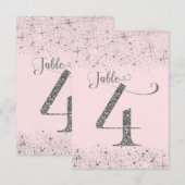 Invitation Nombres de Table Pailletés Rose Fardé Argent Numér (Devant / Derrière)