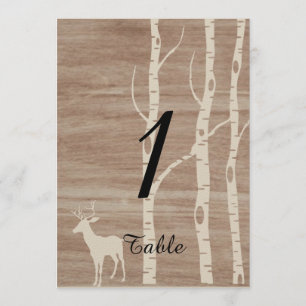 Invitation Nombres de tables de mariage avec bouleaux rustiqu