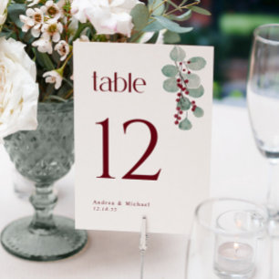 Invitation Nombres de tables de mariage en verdure de Bourgog