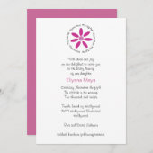 Invitation Nomination juive rose de bébé (Devant / Derrière)