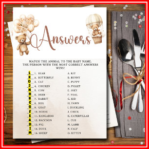 Invitation NOMMEZ LES BÉBÉS ANIMAUX Jeu de Baby Shower Ourson