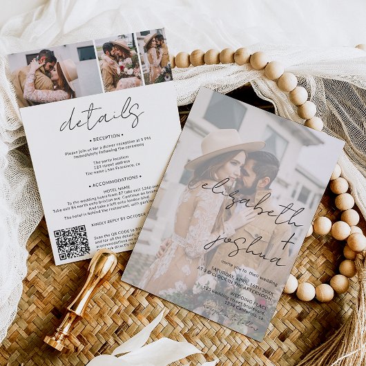 Invitation Noms calligraphie blanc 4 photo tout en un mariage