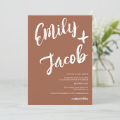 Invitation Noms de brosse moderne terracotta qr code mariage (Debout devant)