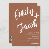 Invitation Noms de brosse moderne terracotta qr code mariage (Devant / Derrière)