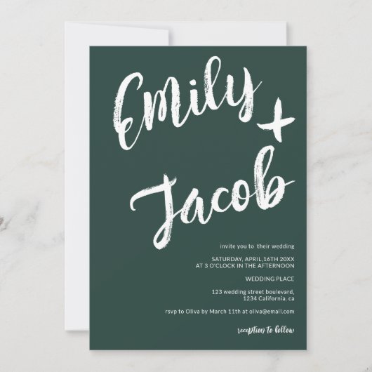 Invitation Noms de brosse moderne vert mariage de code qr (Devant)