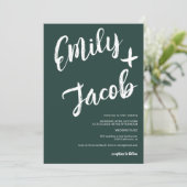 Invitation Noms de brosse moderne vert mariage de code qr (Debout devant)