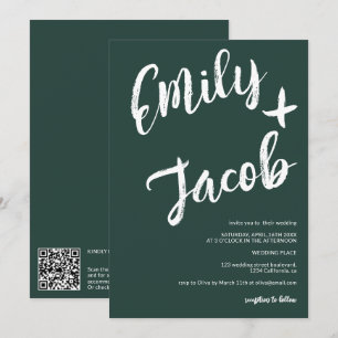 Invitation Noms de brosse moderne vert mariage de code qr