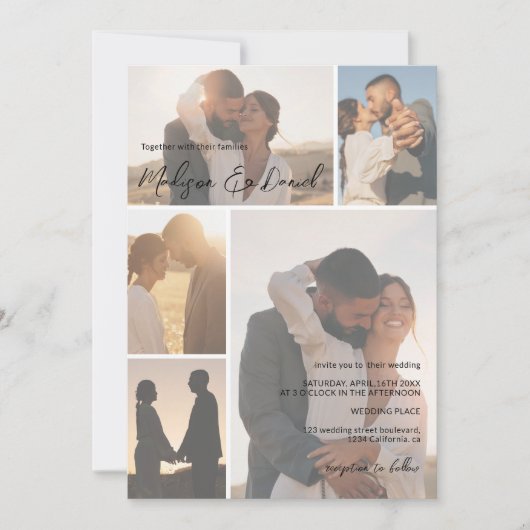 Invitation Noms de code Qr de script minimal 6-Photo Mariage  (Devant)