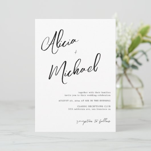 Invitation Noms de couple simples script QR CODE mariage (Debout devant)