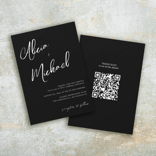 Invitation Noms de couple simples script QR CODE mariage