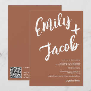 Invitation Noms de pinceaux modernes mariage qr code terracot