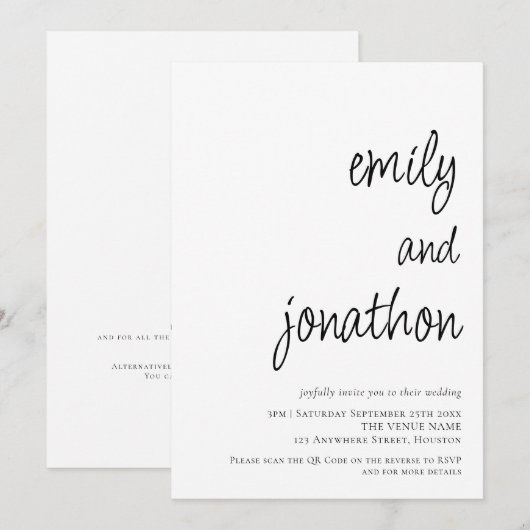 Invitation Noms de scénario modernes Code QR Mariage (Devant / Derrière)