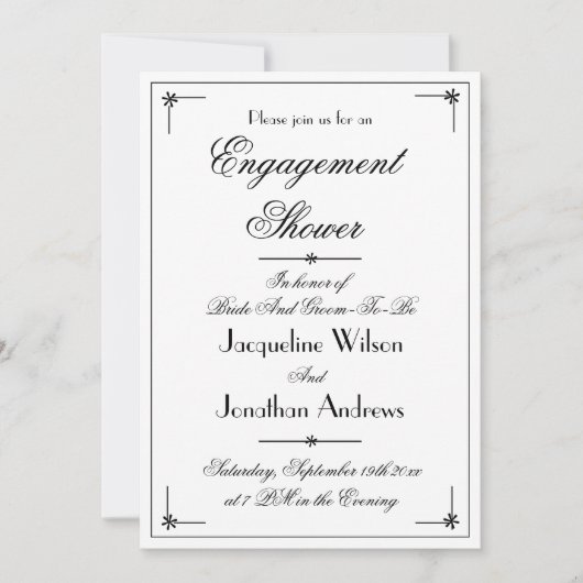 Invitation Noms de script de douche Fiançailles simple Classi (Devant)