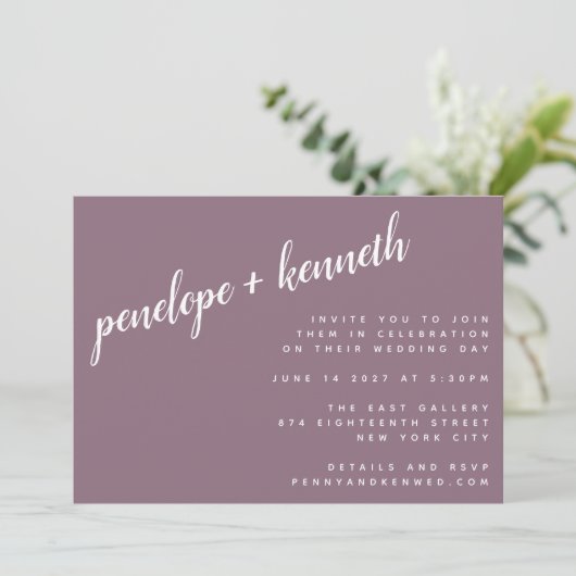 Invitation Noms de script minimalistes Mariage moderne | Plum (Debout devant)