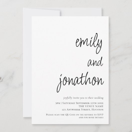 Invitation Noms de Script Moderne Code QR Mariage (Devant)