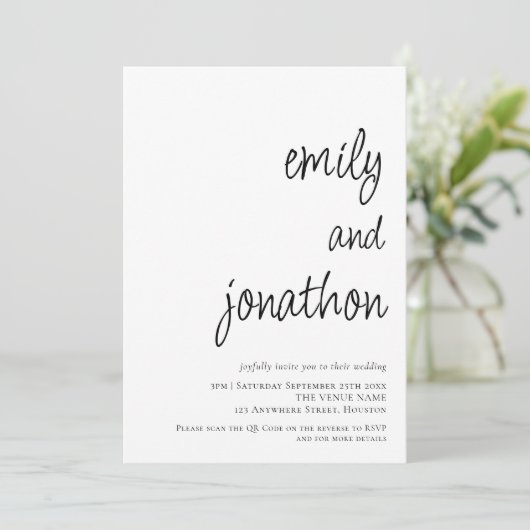 Invitation Noms de Script Moderne Code QR Mariage (Debout devant)