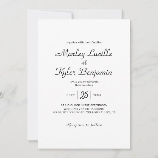 Invitation Noms de script moderne tendance Mariage minimalist (Devant)