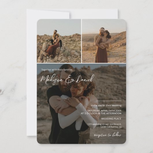 Invitation Noms de script modernes 4 photos code qr mariage (Devant)