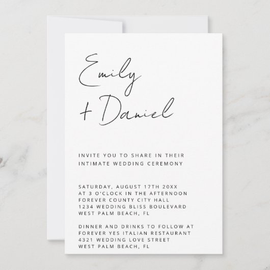 Invitation Noms de script simples Mariage de tribunal intime (Devant)