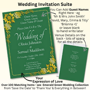 Invitation Noms des invités, mariage vert émeraude et or