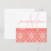 Invitation Noms des monogrammes Corail Damask (Devant / Derrière)