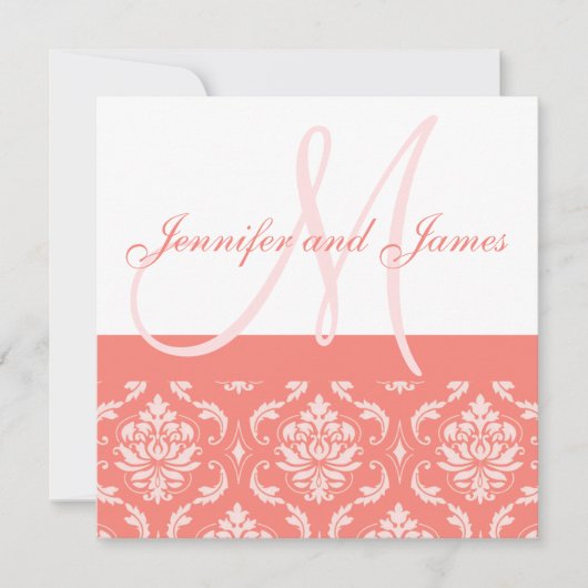 Invitation Noms des monogrammes Corail Damask (Devant)