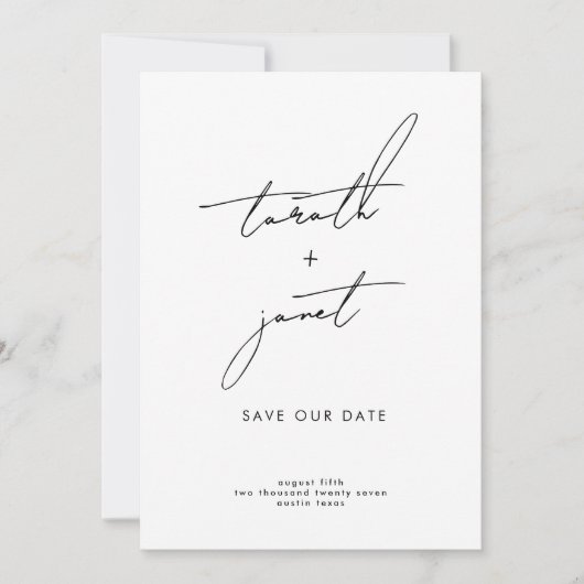 Invitation NOMS ÉLÉGANTS | 2 Photo QR Code Enregistrer NOTRE (Devant)