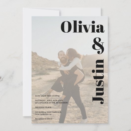 Invitation Noms gras simples 2 photos Code Qr mariage (Devant)