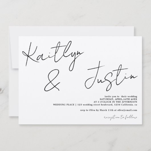 Invitation Noms modernes script calligraphie chic mariage (Devant)