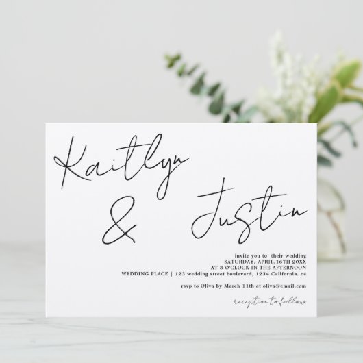 Invitation Noms modernes script calligraphie chic mariage (Debout devant)