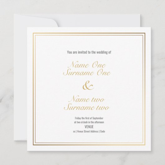 Invitation Noms modifiés avec bordure à effet or (Devant)