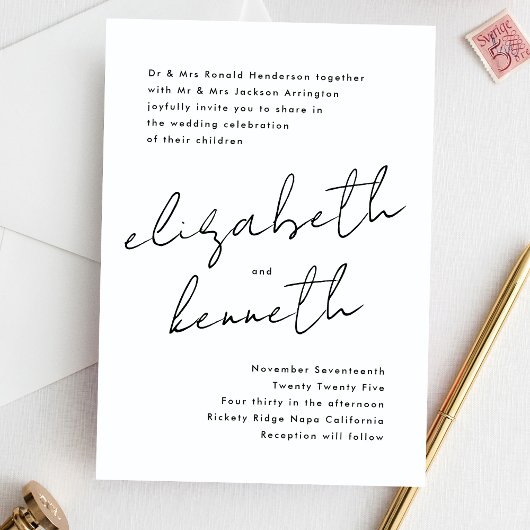 Invitation Noms personnalisés simples et modernes Mariage bla