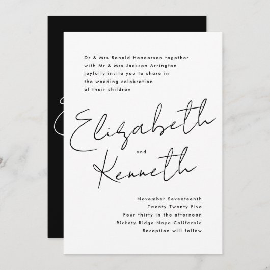 Invitation Noms personnalisés simples et modernes Mariage bla (Devant / Derrière)