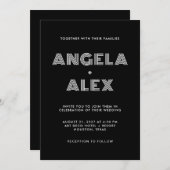 Invitation Noms rétro géométriques noirs et blancs Mariage (Devant / Derrière)