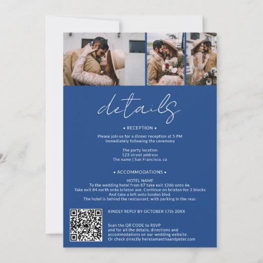 Invitation Noms script arc bleu 4 photo tout en 1 mariage (Dos)
