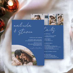 Invitation Noms script arc bleu 4 photo tout en 1 mariage