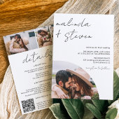 Invitation Noms script arch blanc 4 photo tout en un mariage