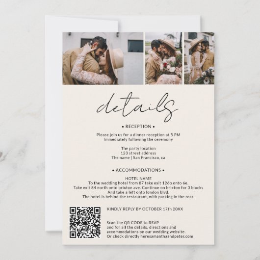 Invitation Noms script arch ivoire 4 photo tout en un mariage (Dos)